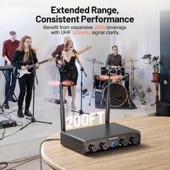 MELONARE 4-Channel Wireless Microphone System, UHF 4 Handheld Mics, Black