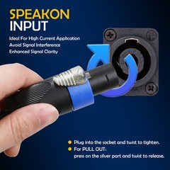 50 Feet Speakon Male to 1/4″ TS Speaker Wire Pro PA Audio Mixer Extension Cable
