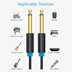 6.35mm 1/4 in Audio Instrument Cable TRS Amp Patch Cord for Bass Electric Guitar