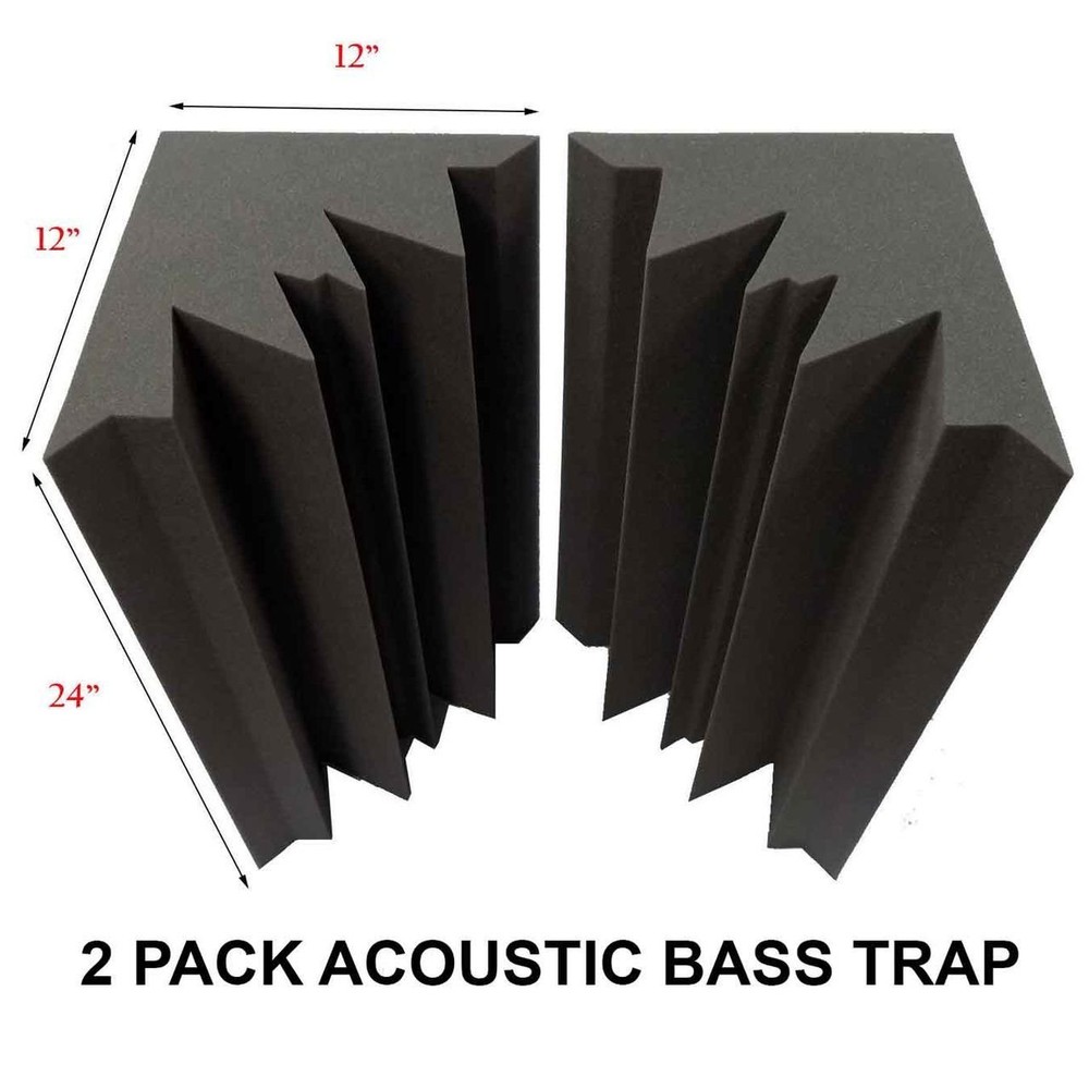 Corner Bass Traps Acoustic Foam – 2 Pack 12″ X 12″ x 24″ Charcoal Made in USA