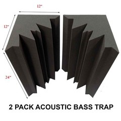 Corner Bass Traps Acoustic Foam – 2 Pack 12″ X 12″ x 24″ Charcoal Made in USA