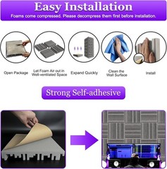 Self-adhesive Acoustic Foam Panels, 12 X 12 X 2 Inches 6 Pcs Broadband Sound Abs