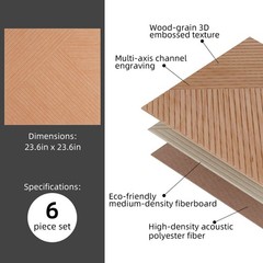 6-Pack Acoustic Panels 72×48 inches, Decorative Acoustic Panels, Self-Adhesive