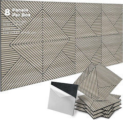 3D Peel and Stick Acoustic Panels – 8 Pack Wood Pattern Soundproof Wall Decor