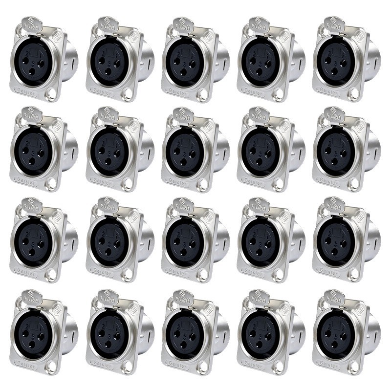 20x XLR 3Pin Female Panel Mount Chassis Connector, Nickel plated Matel housing