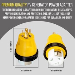 NEMA L14-30P to 50A SS2-50R RV Marine Power Generator Adapter, 30A L14-30P to