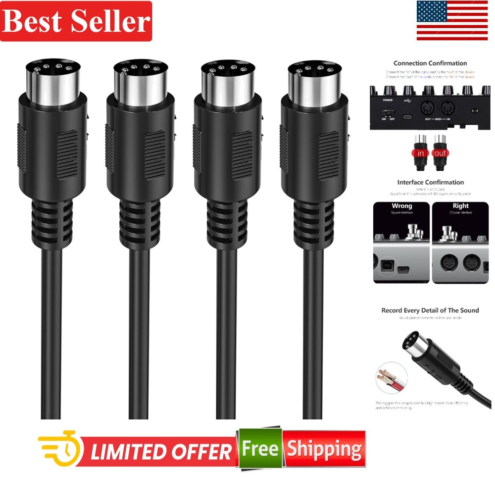 MIDI Cable 2-Pack 10 Feet Male to Male 5-Pin High Speed Tangle Free Compatibl…