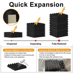 1 Ft. X 1 Ft. X 2 In. Sound Echo Absorbing Panels with Double-Side Adhesive for