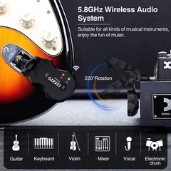 LEKATO 5.8G 4 Channels Wireless Guitar System Transmitter Receiver Rechargeable
