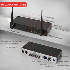 , UHF Wireless Microphone System, Portable Digital Audio Mixer, Bluetooth, Two H