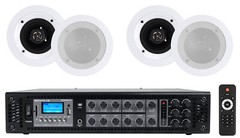Rockville RCS180-6 70v Commercial Amplifier w/Bluetooth+(4) 4″ Speakers in White