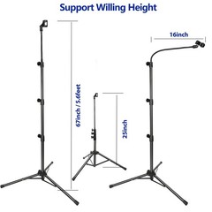 Adjustable Mic Stand Tripod Boom Gooseneck 24-67in with 2 Mic Clips Stage Use