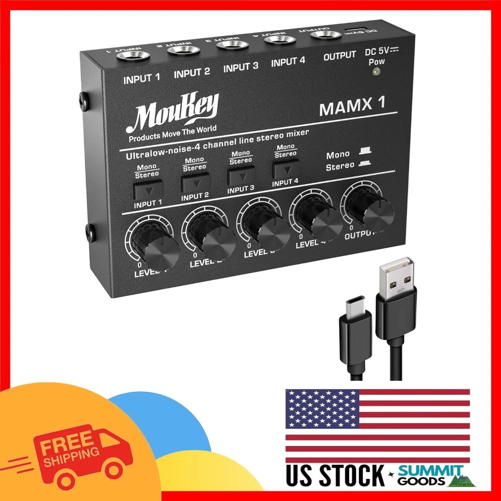 Professional Mini Mixer: 4-Channel Low Noise Audio Solution for Small Venues
