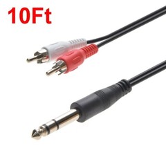 10FT 1/4″ (6.35mm) Stereo Male to 2-RCA L+R Male Plug Dj Guitar Cable Audio Cord