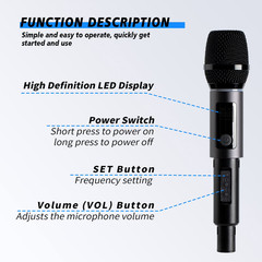 Dual Wireless Microphone Handheld Dynamic Microphone for Karaoke Singing, Party,