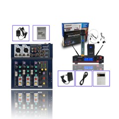 Wireless UHF Handheld & Headset Bodypack Microphone 4 CH Mini Studio USB Mixer