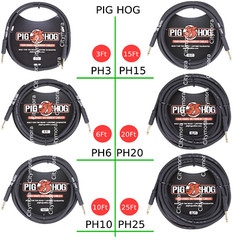 Pig Hog PH3/6/10/15/20/25 Straight Guitar Cord 8mm Instrument Patch Cable Black