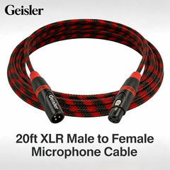 XLR Microphone Cable Red/Black Braided Male to Female Balanced Audio Cable 20ft