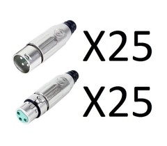 Lot of 50 (25 each) Switchcraft AAA3FZ & AAA3MZ XLR Connectors, Cable Mount