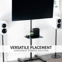 Universal Steel Shelf Pole Mount 14x10in TV Cart Speaker Mic Stand Clamp On Blk