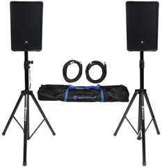 (2) JBL IRX112BT 12″ 1300w Powered DJ Portable PA Speakers w/ Bluetooth+Stands
