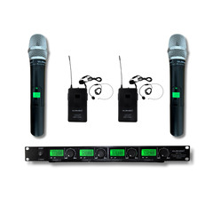 4 Channel UHF Wireless Microphone System 2 Handheld & 2 Lapel / Lavalier Headset