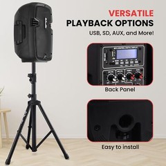 Pyle Powered PA Speaker System Active & Passive Bluetooth Loudspeakers Kit wi…