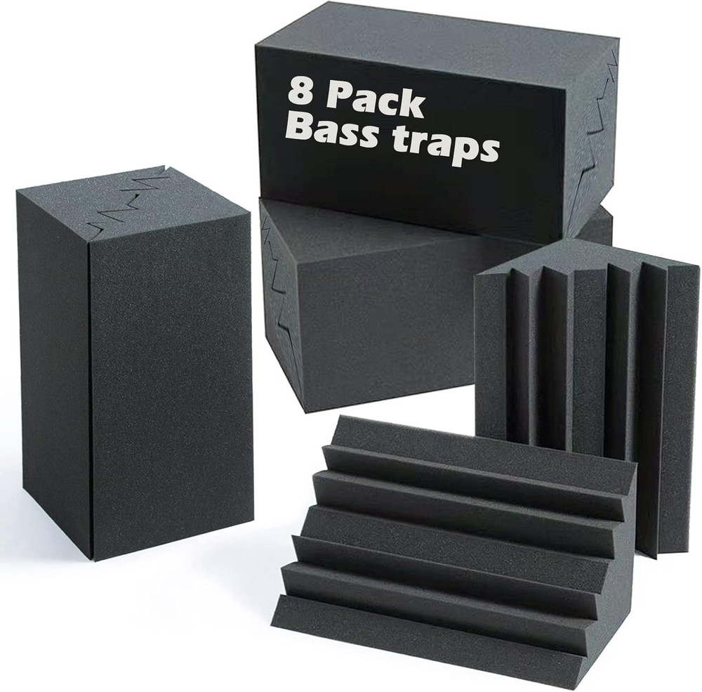 Acoustic Foam Bass Traps 8 Pack, 12″ X 7″ X 7″ Corner Bass Trap, Sound Absorbing