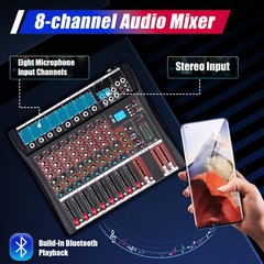 8 Channel Mixing Console Digital Automixer Bluetooth for Stage Live Sound Studio