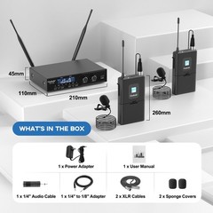 Gimkuls Wireless Professional Lavalier Microphone System, Dual UHF Black