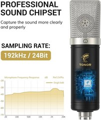 TONOR Condenser Microphone 192kHz/24Bit, USB Cardioid Computer Mic Kit with…