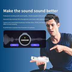 Professional Wireless Microphone For Phone/PC, 3-in-1 Clip On Design, USBC Lgtng