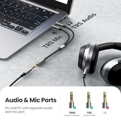 Headphone Splitter for Computer 3.5mm Female to 2 Dual 3.5mm Male Braided