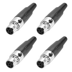 4PCS 5 Pin Female Mini XLR Connector, Mini XLR Jack Adapter Plug, Black