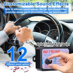 Car Horn Controller, 12-24V Adjustable Volume Levels Customizable 12 Sounds