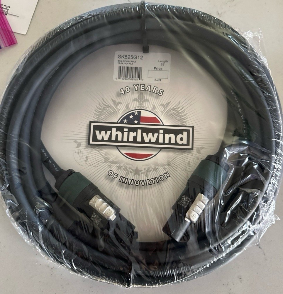 Whirlwind SK525G12 25FT 8K Speaker Cable 12 Gauge NL4 to NL4 NEW