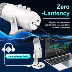 Professional White USB Condenser Microphone Studio Recording Mic for PC Computer