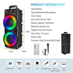 Dual 8.5“ Bluetooth Karaoke Party Speaker & Mic 1 Year Warranty NEW