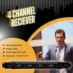 4-Channel Professional VHF Lapel / Lavalier & Headset Wireless Microphone System