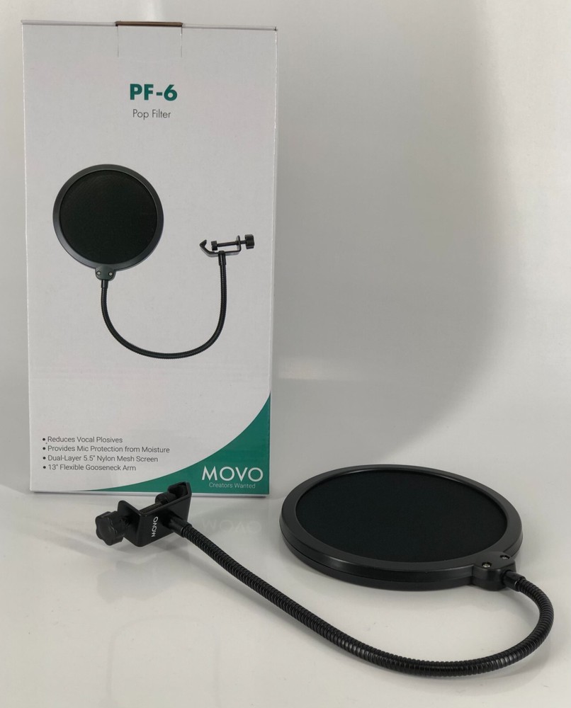 Movo PF-6 Dual Layer Microphone Mesh Pop Filter with Gooseneck Arm and Clamp