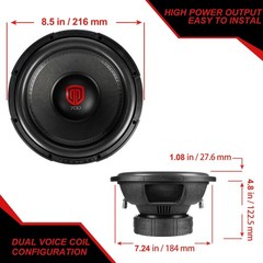 Single 708-D2 8″ Dual 2 Ohm 2000W Car Subwoofer Loud Audio Competition