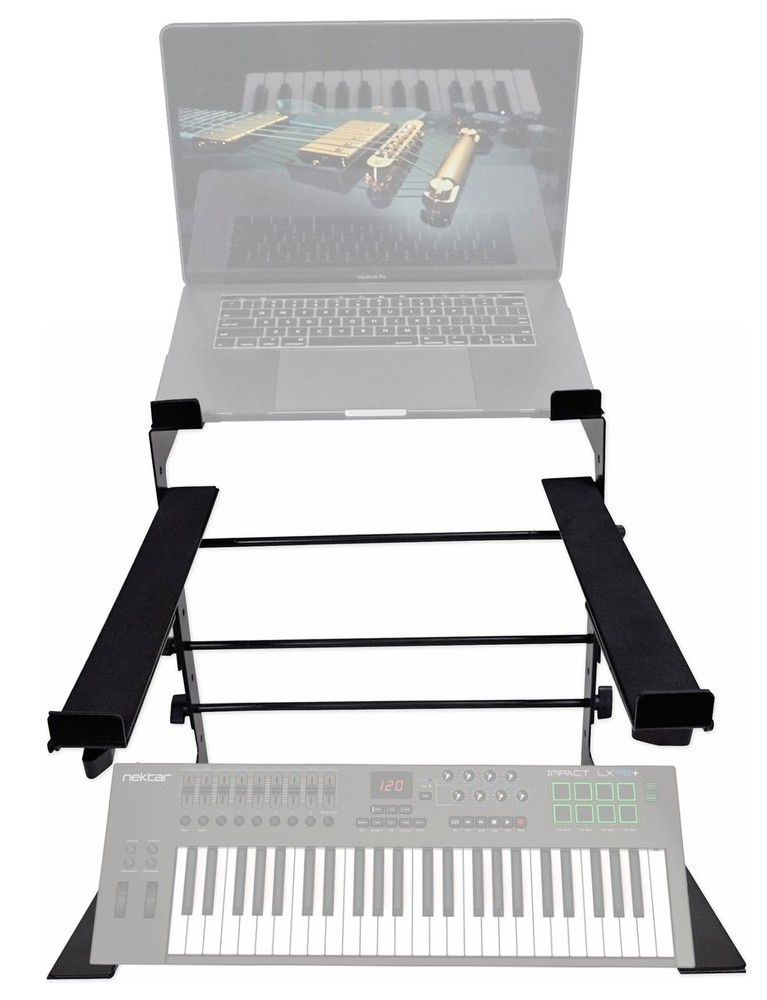 Rockville Dual Shelf Laptop+Controller Stand for Nektar Impact LX49+ Keyboard