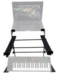 Rockville Dual Shelf Laptop+Controller Stand for Nektar Impact LX49+ Keyboard
