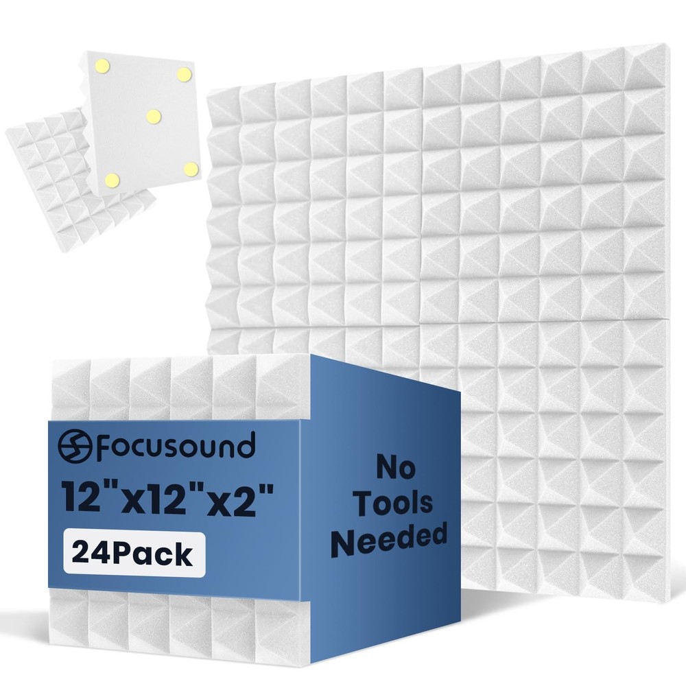 Focusound White Acoustic Panels 24 Pack 2″x12″x12″ with 120 PCS 24