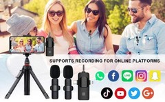 3 in 1 Wireless Lavalier Microphones for 2.5 x 1.5 x 0.8 inches, Black