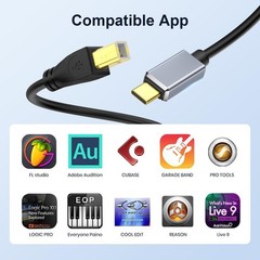 USB C to USB 2.0 MIDI Cable – 5FT MIDI Interface for Keyboard Laptop