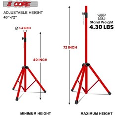 5 Core Speaker Stand Pair Mount Holder Tripod w/Adjustable Height to 72” Red