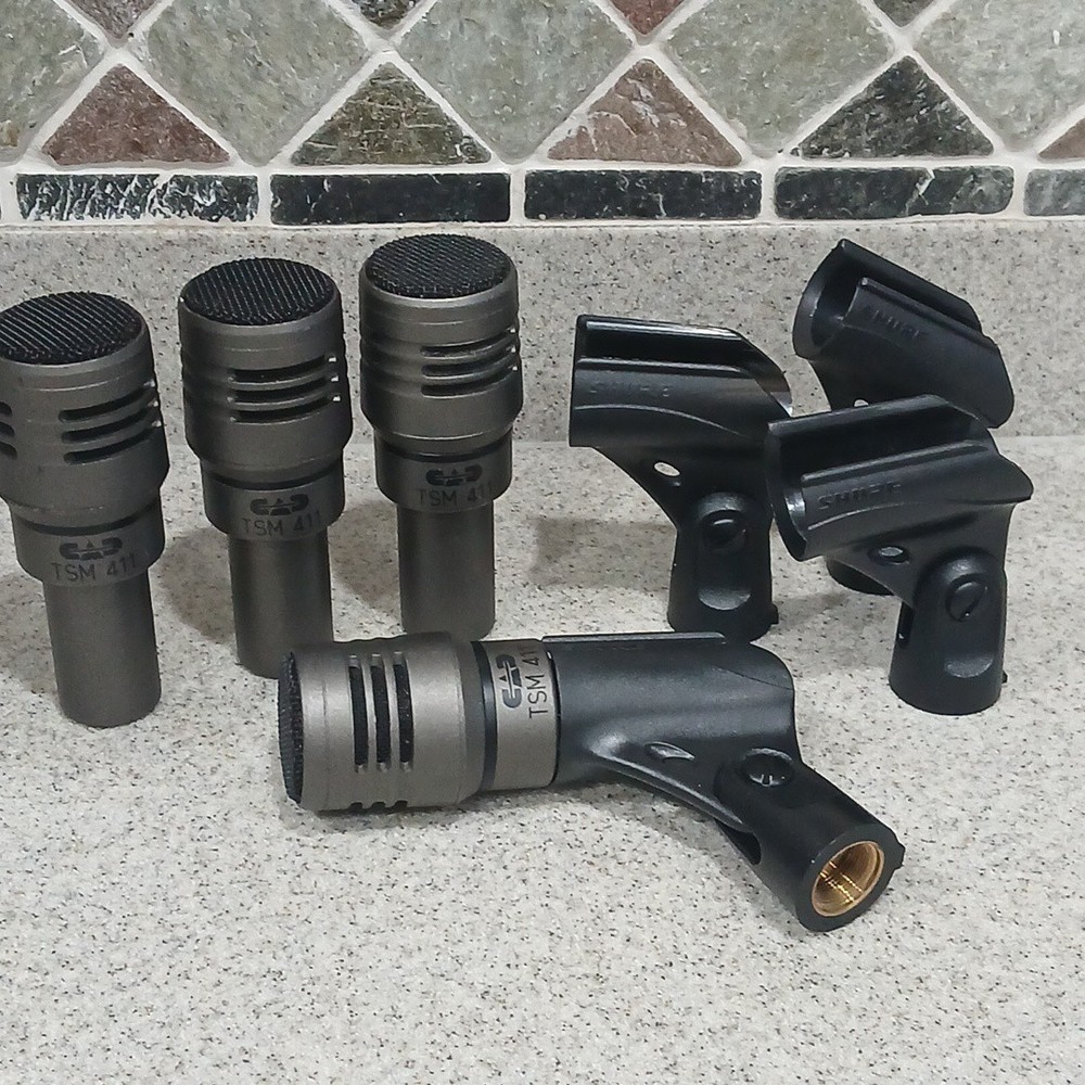 *4* CAD TSM411 Dynamic Cardioid Microphone Lot/ Set Silver/Black w/ Shure Mounts