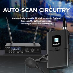 Gimkuls Wireless Professional Lavalier Microphone System, Dual UHF Black