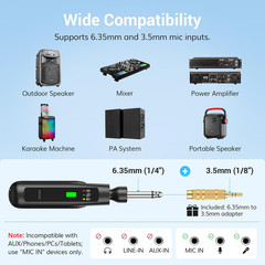 2.4G Dual Wireless Microphones, Rechargeable Cordless Handheld Microphones Syste